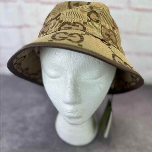 Gucci Jumbo Gg Monogram Khaki Brown Monogram Bucket Hat Medium Maxi Fedora NWT - Picture 2 of 11